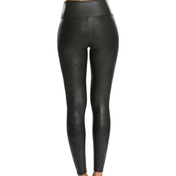 SPANX Black Flattering Faux Leather Ankle Length Leggings Size Small Petite EUC - Picture 6 of 9